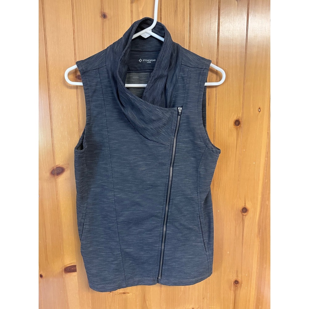 Stonewear Asymmetrical Zip Cowl Neck Vest Charcoal Grey Space Dye L Athleisure